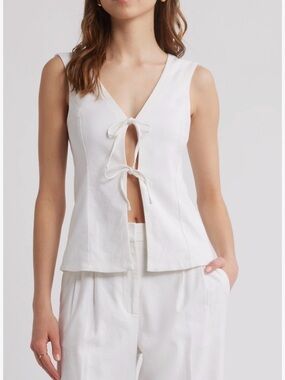 Open Edit Tie Front Linen Blend Top